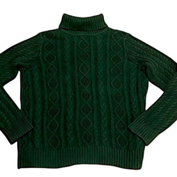 Croft & Barrow Green Chunky Cable Knit Turtleneck Cotton Pullover Sweater Large - Picture 3 of 9